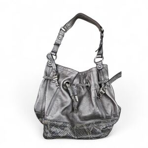 B. Makowsky Silver Leather Hobo Shoulder Handbag